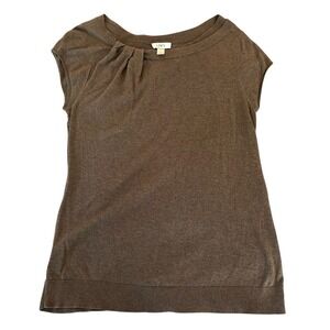 LOFT Brown Fitted Cap Sleeve Blouse Size Large
